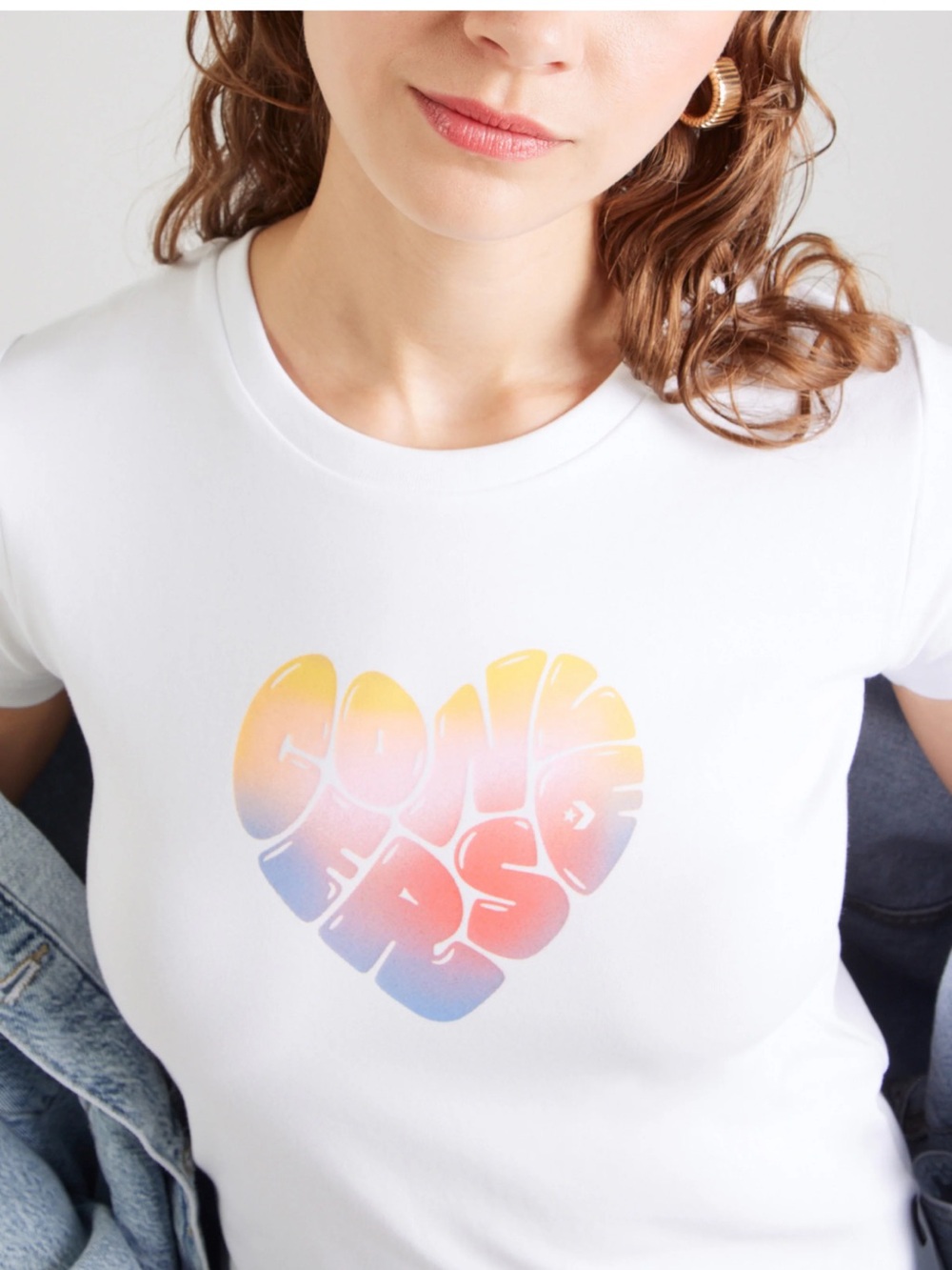 NWT Converse Slim Fit White Graphic Tee with Heart Print M